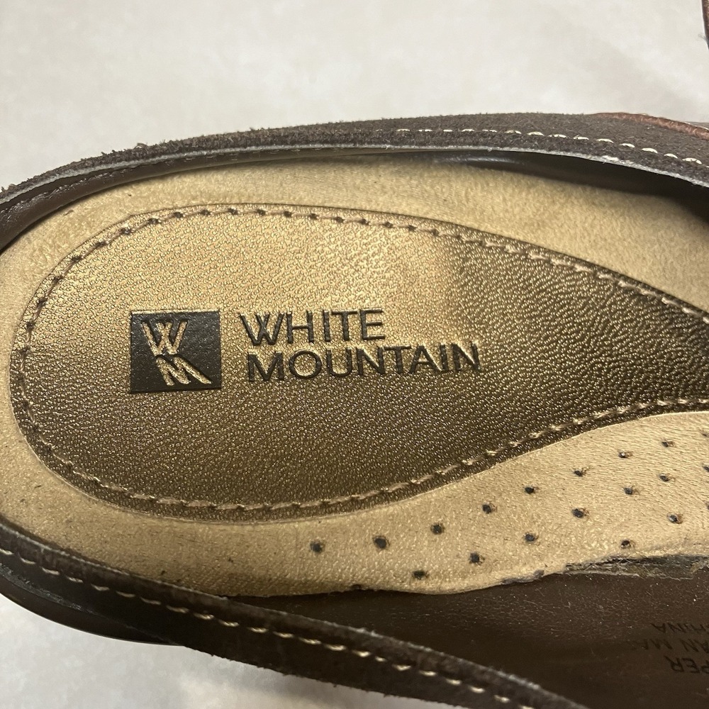 Boho White Mountain Mule Mary Jane Brown Suede Wedge Clogs Buckle Strap Size 9 - Picture 11 of 11